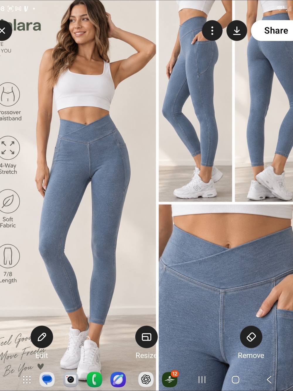 HALARA Crossover Waist Denim-Blue High-Rise Leggings Size XS,S
